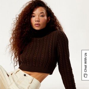 LA Hearts Bailey Cable Knit Cropped Sweater - available in brown and cream